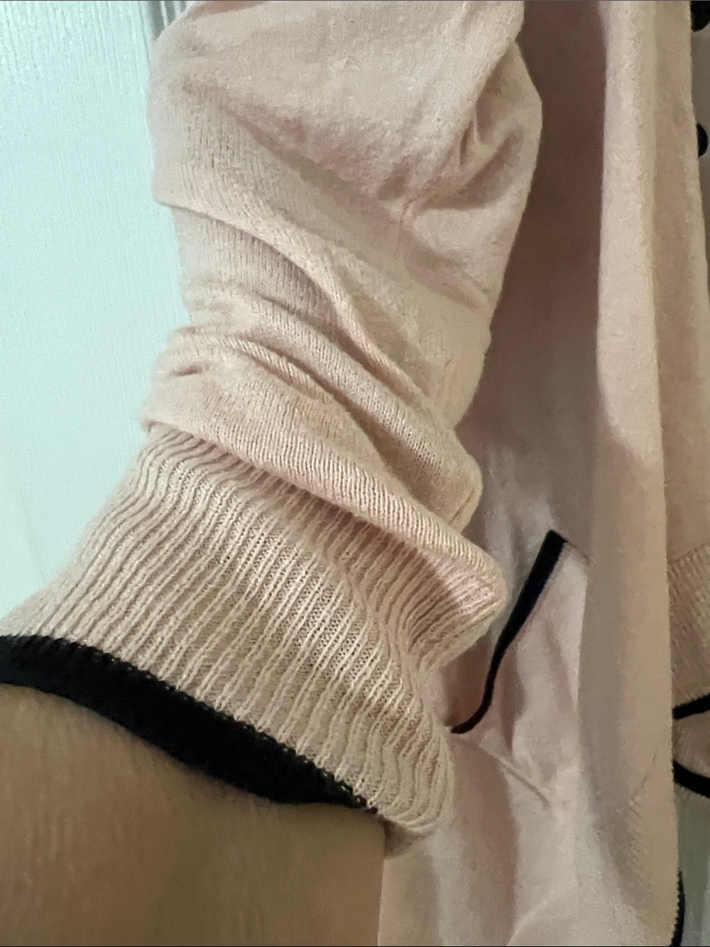 Elle Blush Pink Open-Front Cardigan with Black Trim - Picture 5 of 15